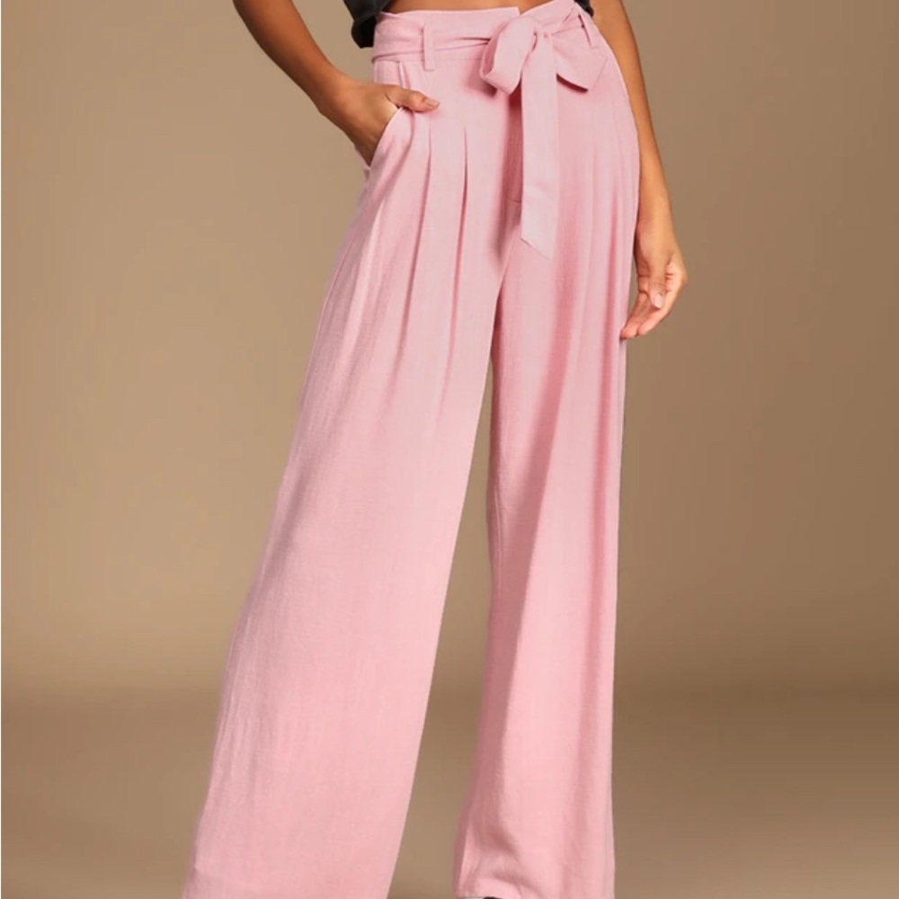 Lulu's Pink High-Waist Tie Wide Leg Pants